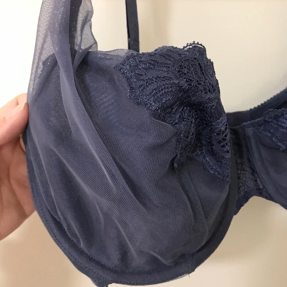 *Vintage* Victoria’s Secret Gold Label navy blue/ charcoal blue lace bra 36D